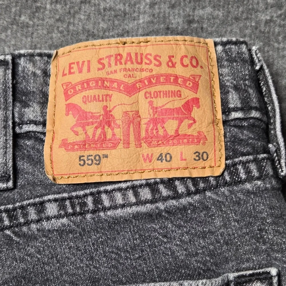 Levis 559 Jeans Mens W40 L30 Relaxed Straight Mid Rise Black Wash Faded Denim
